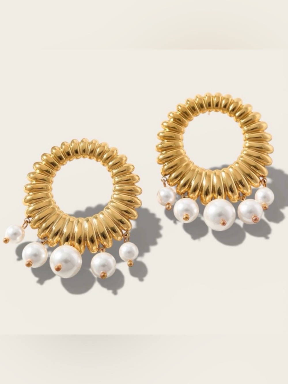 Anthropologie Gold Hoop Earrings with Pearl Drops